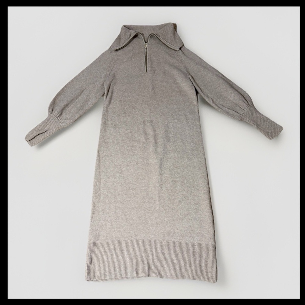 J. Crew Tan Knit Dress Folover neck Puff Sleeves  Merino Wool Alpaca Blend XXS